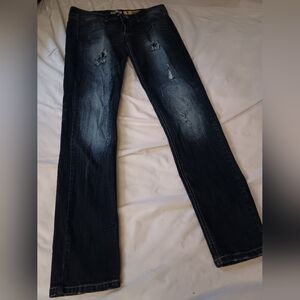 Indigo Rein Skinny Distressed Denim Blue Jeans 9
